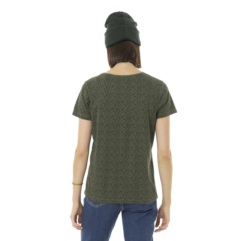 T-shirt femme col rond allover et print devant Leopard