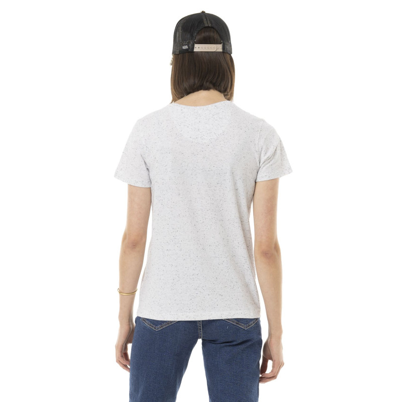 T-shirt femme moucheté col rond et motif perle