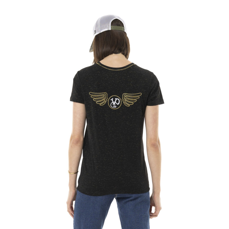 Tee Shirt Noir coupe Régular Col rond effet Strié STRASS | Femme - Vondutch | Von Dutch