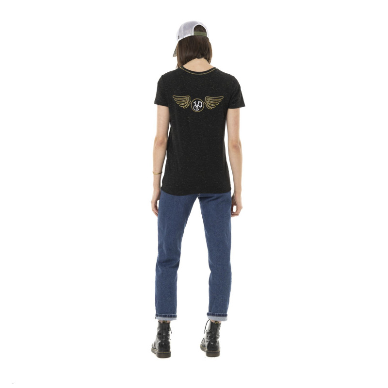 Tee Shirt Noir coupe Régular Col rond effet Strié STRASS | Femme - Vondutch | Von Dutch