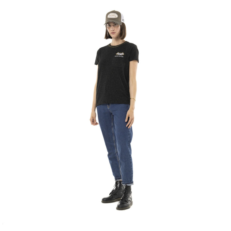 Tee Shirt Noir coupe Régular Col rond effet Strié STRASS | Femme - Vondutch | Von Dutch