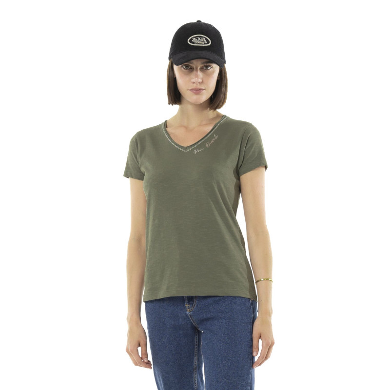 Tee Shirt Kaki coupe Régular Col V TULLE | Femme - Vondutch | Von Dutch