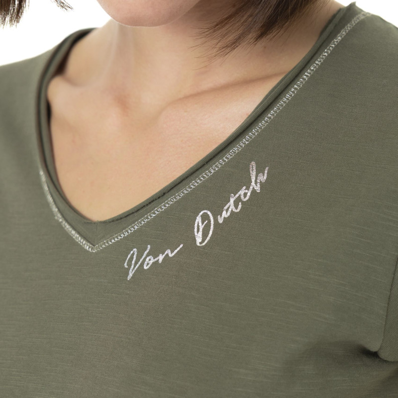 Tee Shirt Kaki coupe Régular Col V TULLE | Femme - Vondutch