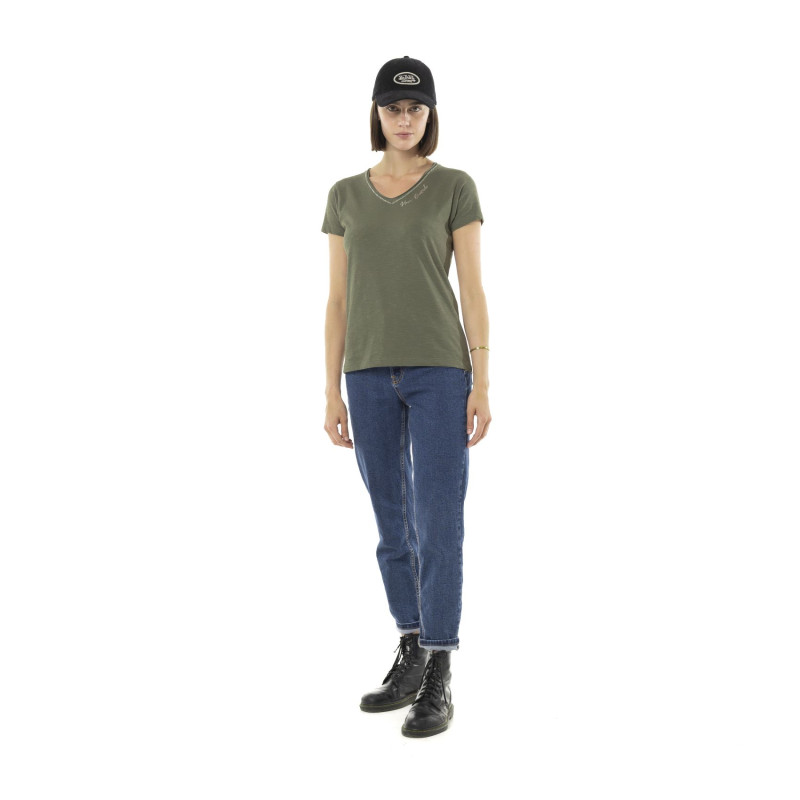 Tee Shirt Kaki coupe Régular Col V TULLE | Femme - Vondutch | Von Dutch