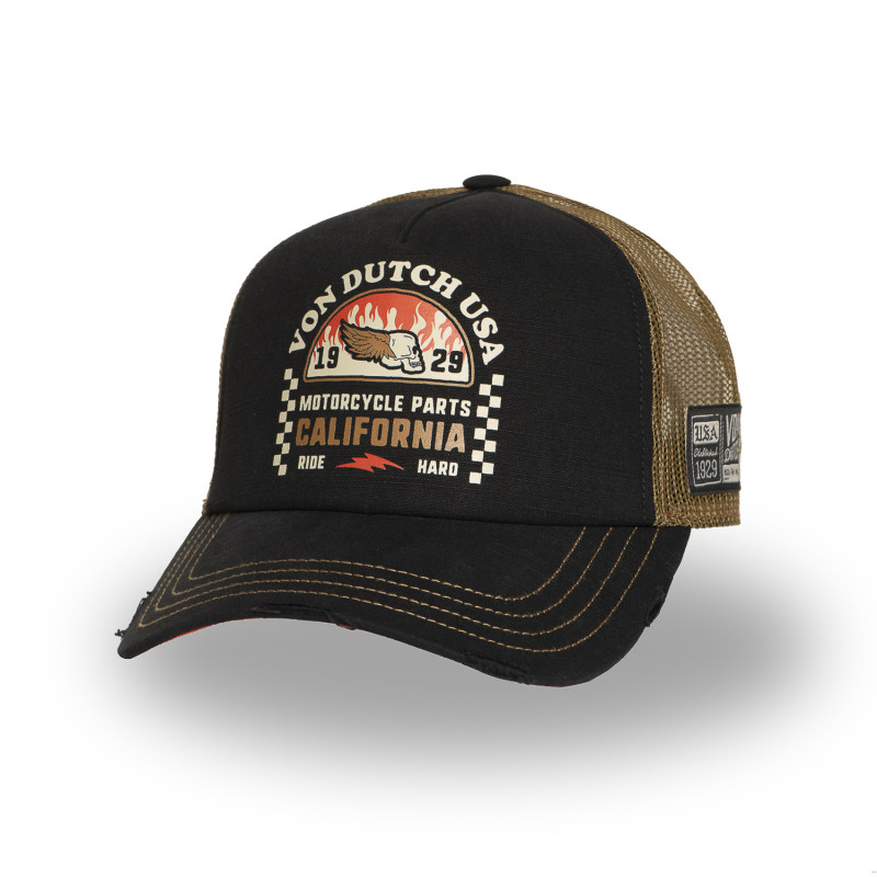 Casquette Vondutch Noire Trucker Snapback effet Usé CREW | Von Dutch