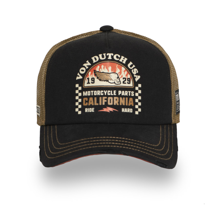 Casquette Vondutch Noire Trucker Snapback effet Usé CREW | Von Dutch