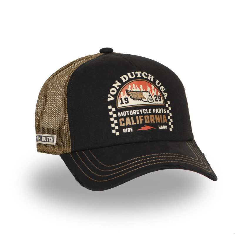 Casquette Vondutch Noire Trucker Snapback effet Usé CREW | Von Dutch