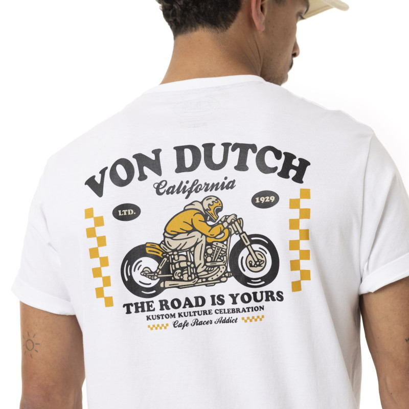 Tee Shirt Blanc coupe Régular Col V CAFE | Homme - Vondutch | Von Dutch