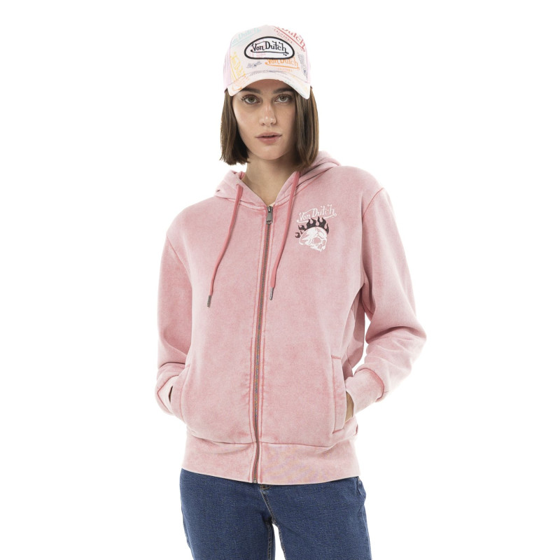 Sweat zippé femme délavé à capuche avec print devant et dos Grunge
