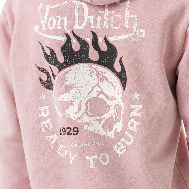 Sweat zippé femme délavé à capuche avec print devant et dos Grunge