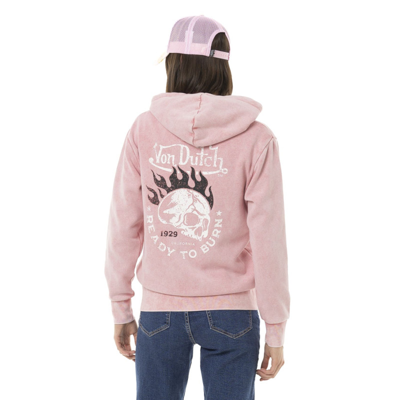 Sweat zippé femme délavé à capuche avec print devant et dos Grunge