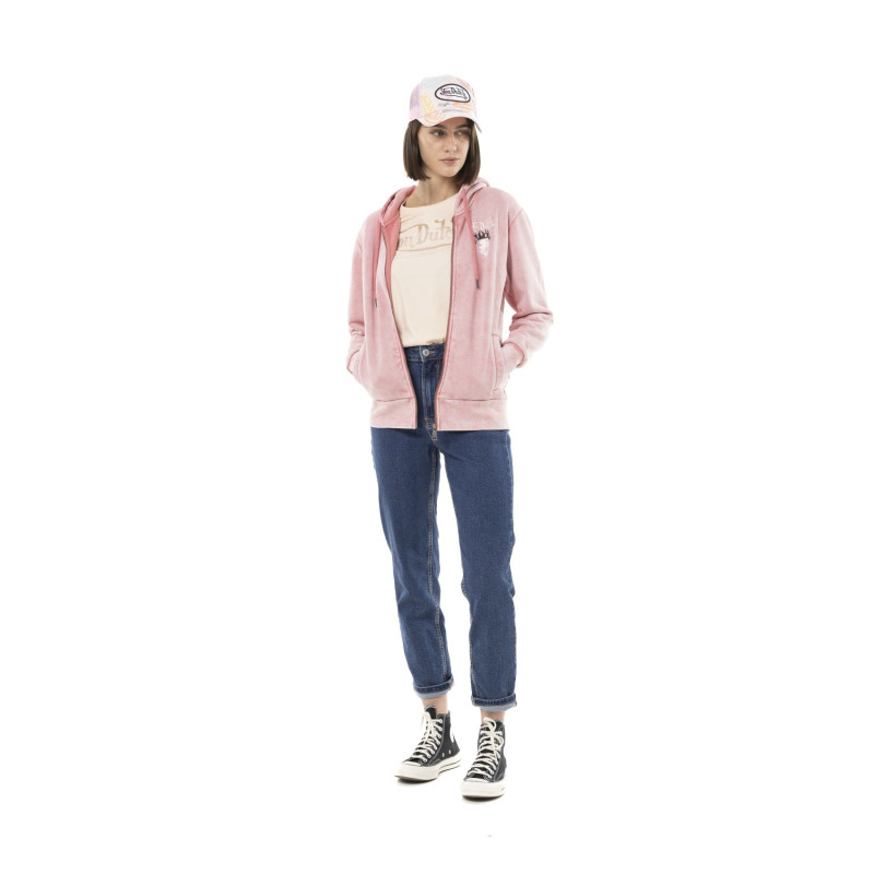 Sweat zippé femme délavé à capuche avec print devant et dos Grunge
