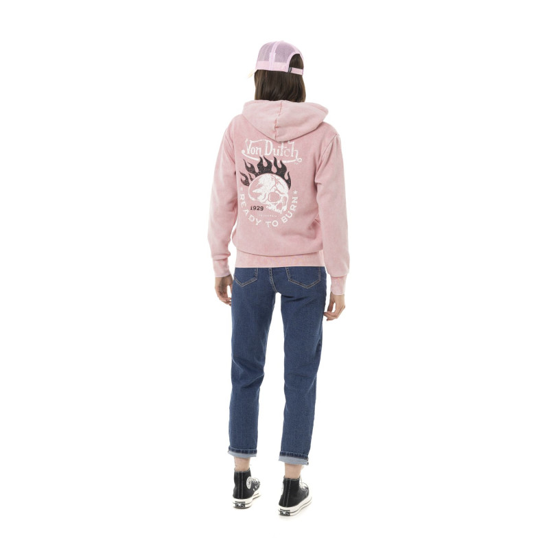 Sweat zippé femme délavé à capuche avec print devant et dos Grunge