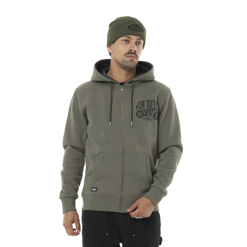 Sweat à capuche Zippé Kaki FREE | Homme - Vondutch | Von Dutch