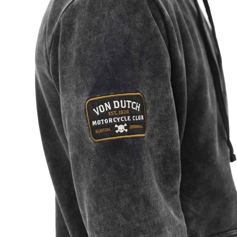 Sweat zippé homme à capuche en molleton et acid wash avec patchs