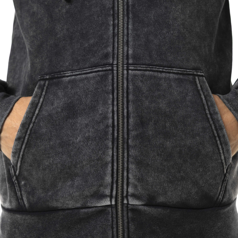 Sweat zippé homme à capuche en molleton et acid wash avec patchs