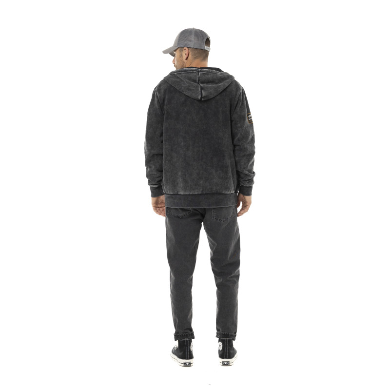 Sweat zippé homme à capuche en molleton et acid wash avec patchs