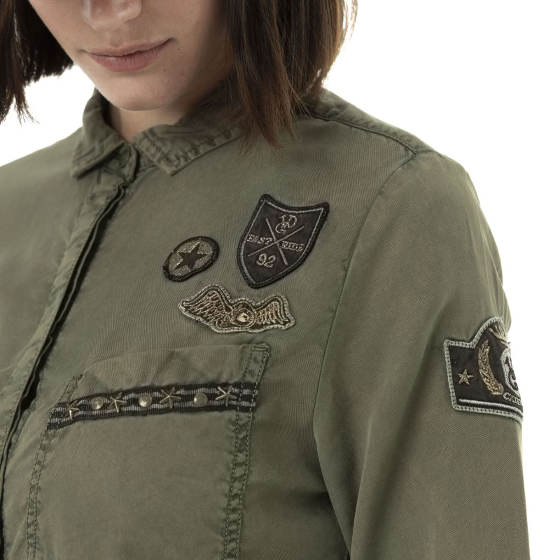 Robe Chemise femme délavée manches longues avec patchs