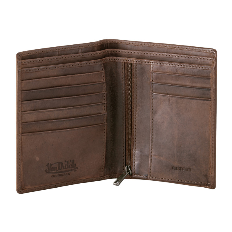 Portefeuille en cuir de chèvre Marron - Von Dutch | Von Dutch