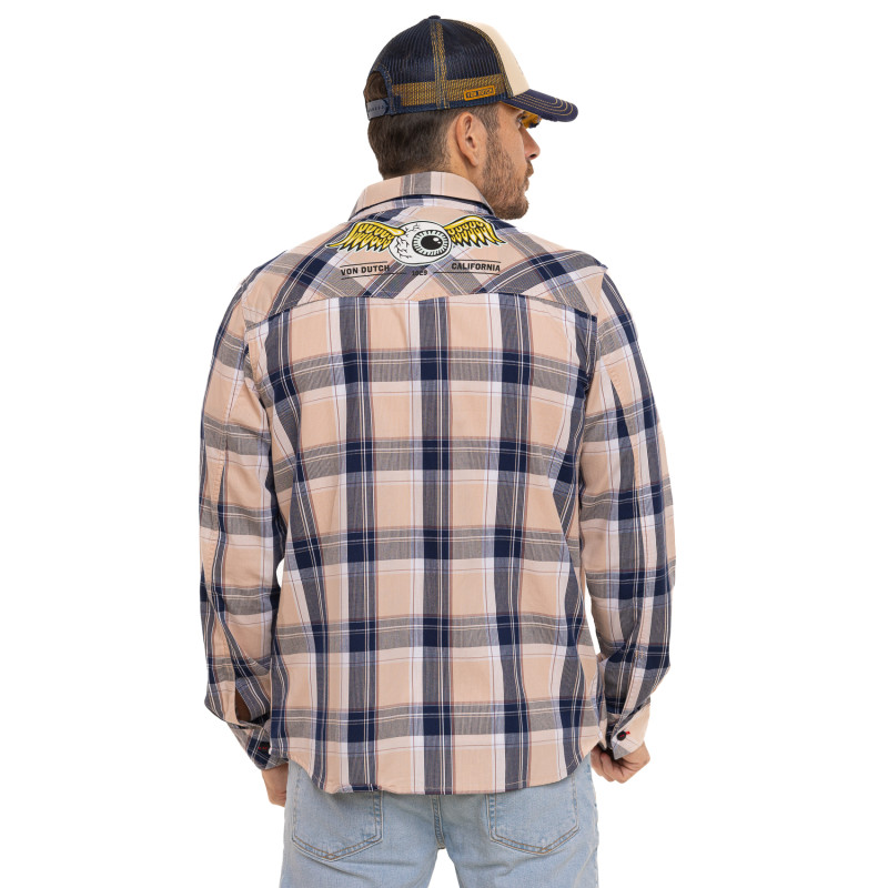 Chemise homme manches longues à carreaux patch et print dos Ethan