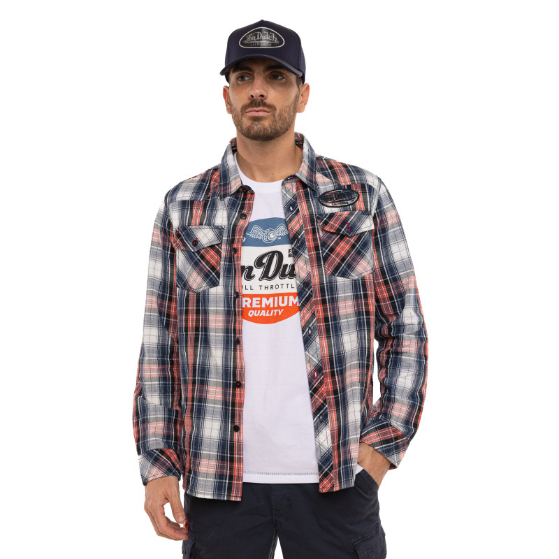 Chemise homme manches longues à carreaux patch et print dos Marlon