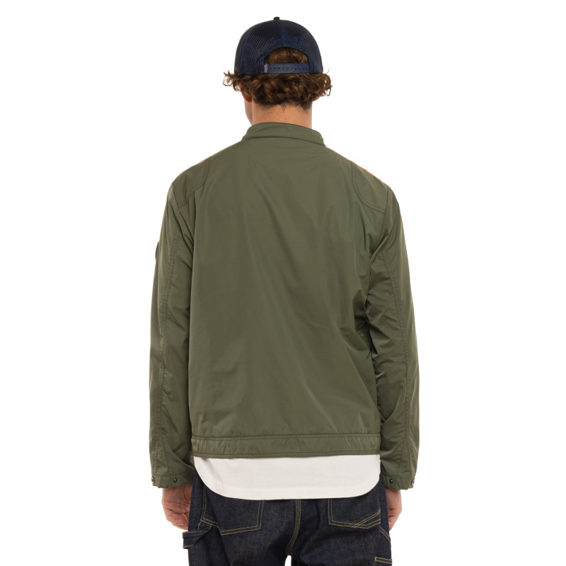 Veste zippée homme de moto en polyester avec patchs Oil