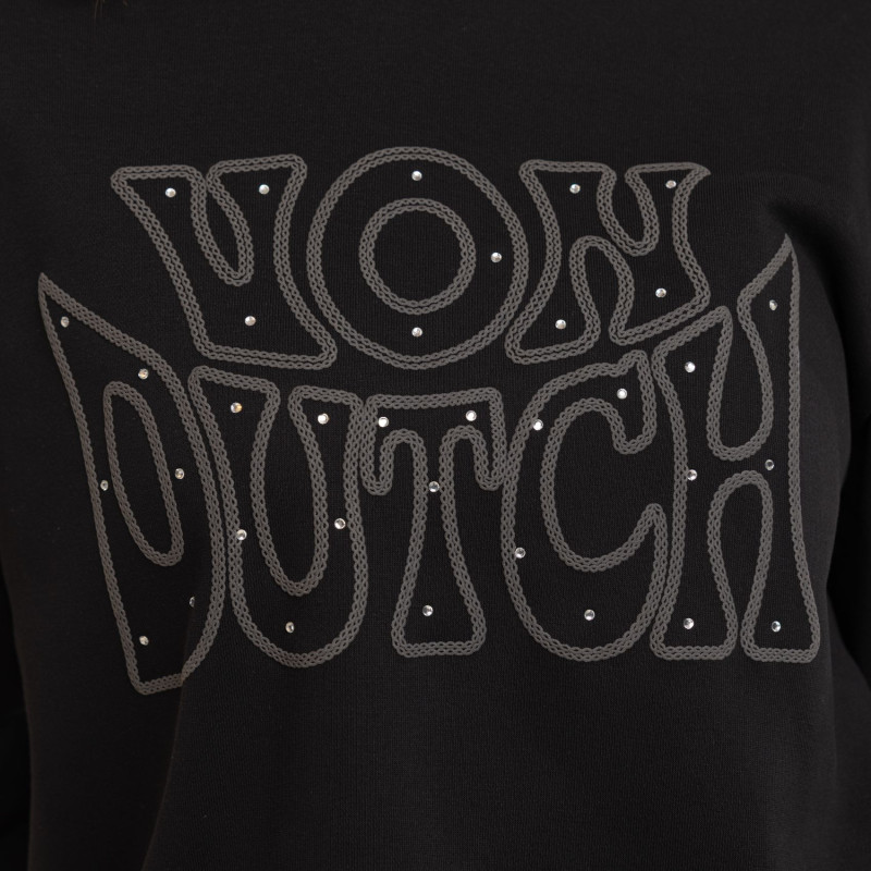 Sweat à capuche femme relax fit avec broderie et strass devant Chain