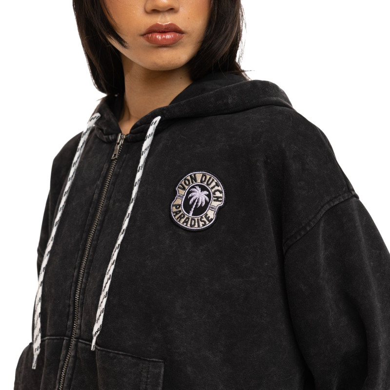 Sweat zippé à capuche femme relax fit acid wash avec patch Palm Patch