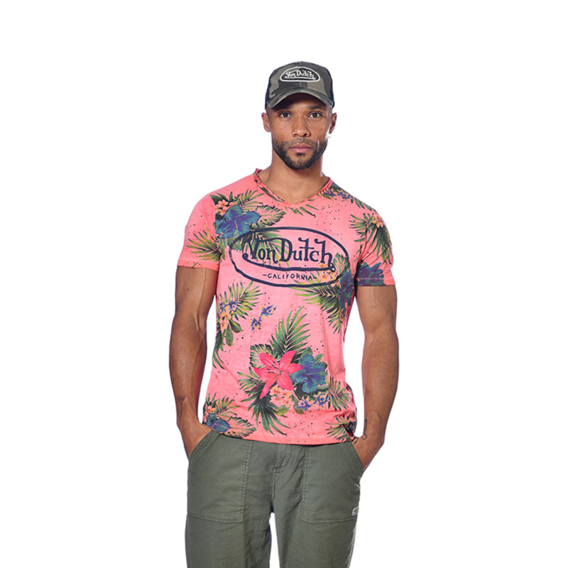 Tee Shirt Rose coupe Régular col V effet Délavé RON | Homme - Vondutch | Von Dutch