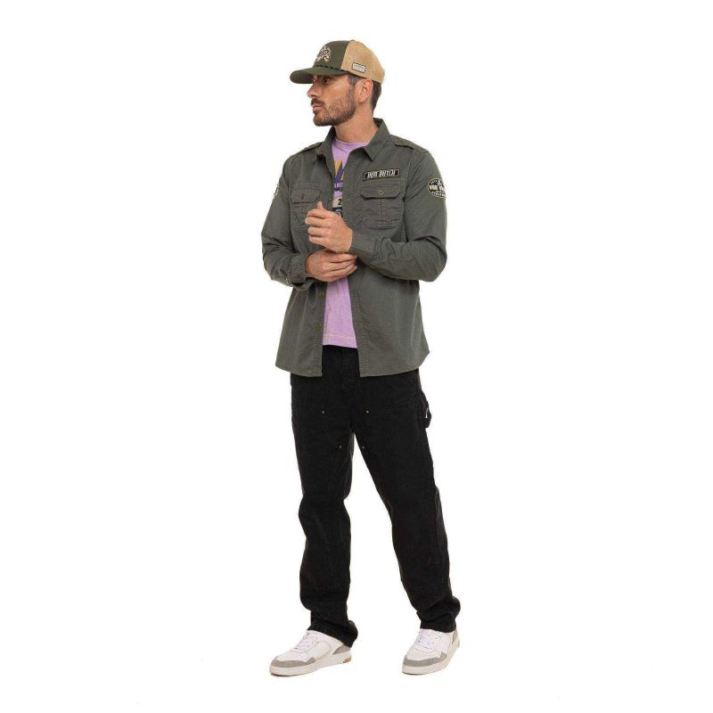 Chemise homme manches longues en twill avec patchs Ivy