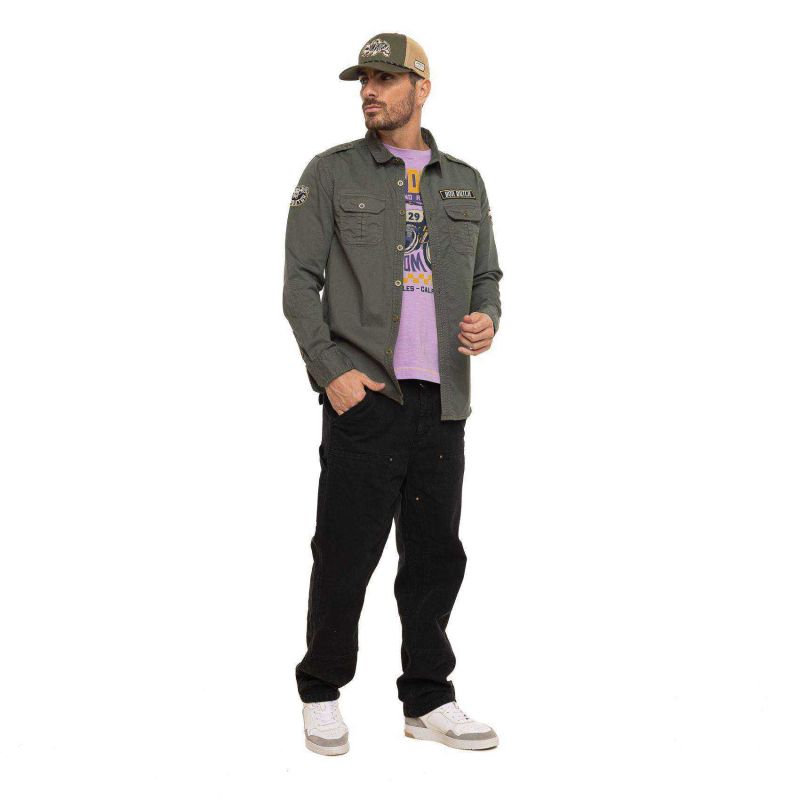 Chemise homme manches longues en twill avec patchs Ivy