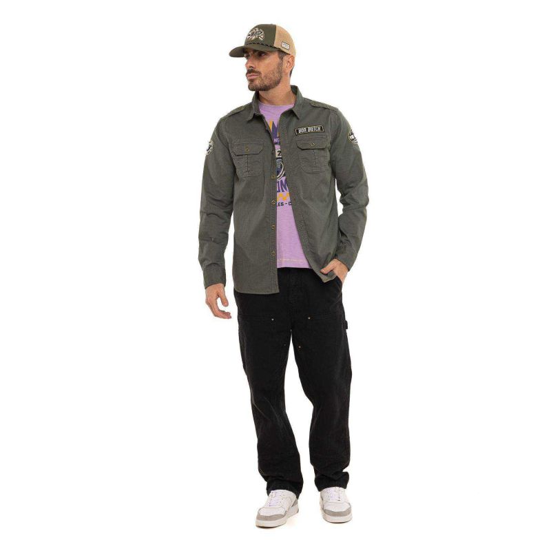 Chemise homme manches longues en twill avec patchs Ivy