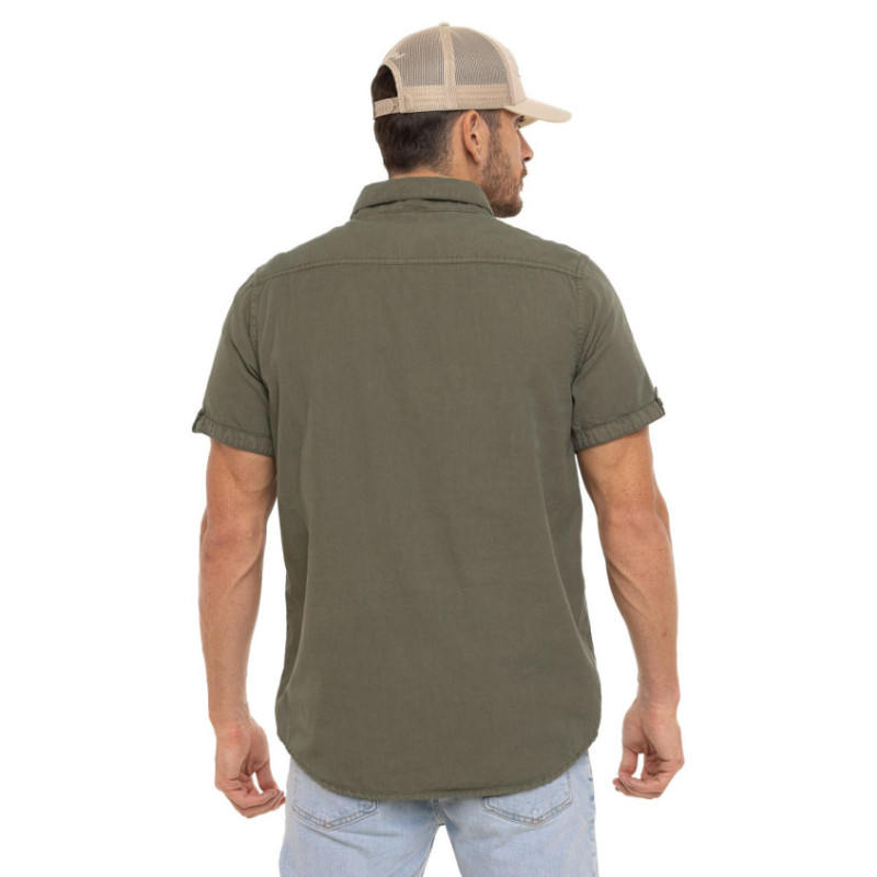 Chemise homme manches courtes en popeline avec patch et print Box