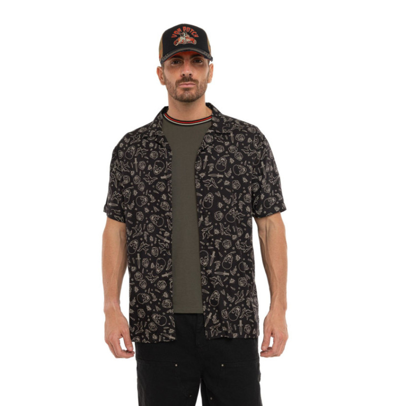 Chemise homme fluide manches courtes en viscose imprimée Tats