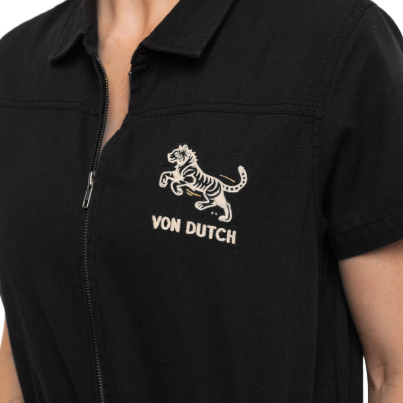 Combinaison femme en coton Twill broderie devant et dos Tigre-Palmier