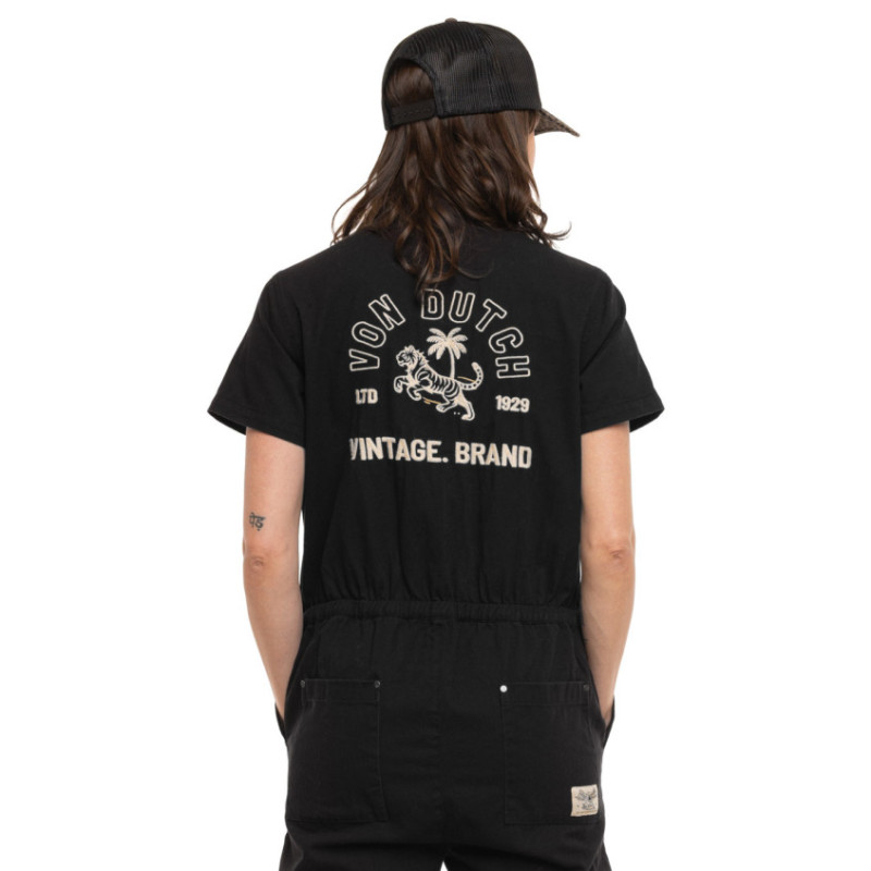 Combinaison femme en coton Twill broderie devant et dos Tigre-Palmier