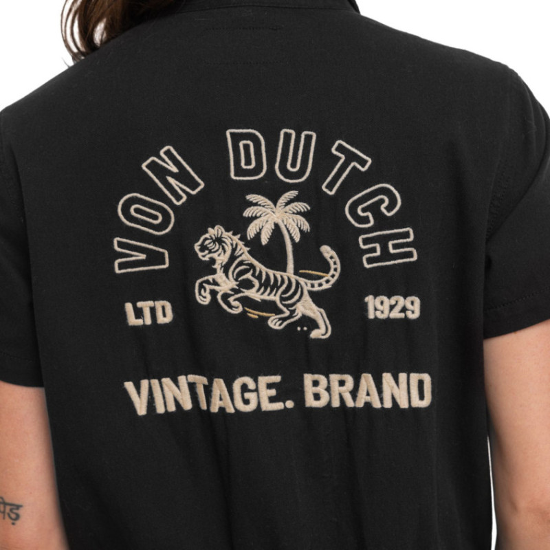 Combinaison femme en coton Twill broderie devant et dos Tigre-Palmier