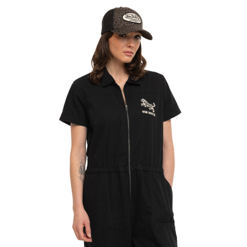 Combinaison femme en coton Twill broderie devant et dos Tigre-Palmier