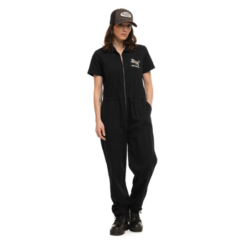 Combinaison femme en coton Twill broderie devant et dos Tigre-Palmier