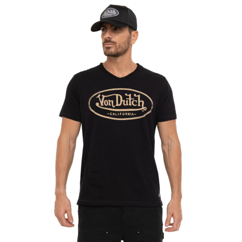 T-shirt homme en jersey col V rouloté imprimé devant Ron