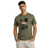 Tee Shirt Kaki coupe Regular Col rond effet Flammé PALM | Homme - Vondutch