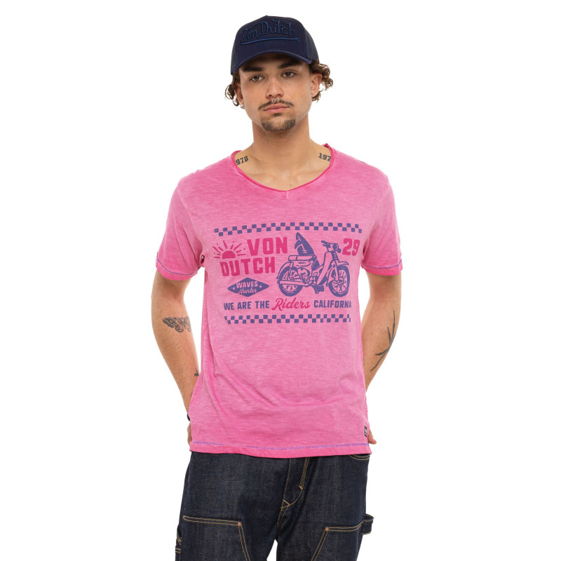 Tee Shirt Rose coupe Régular Col V effet Flammé HUNT | Homme - Vondutch | Von Dutch