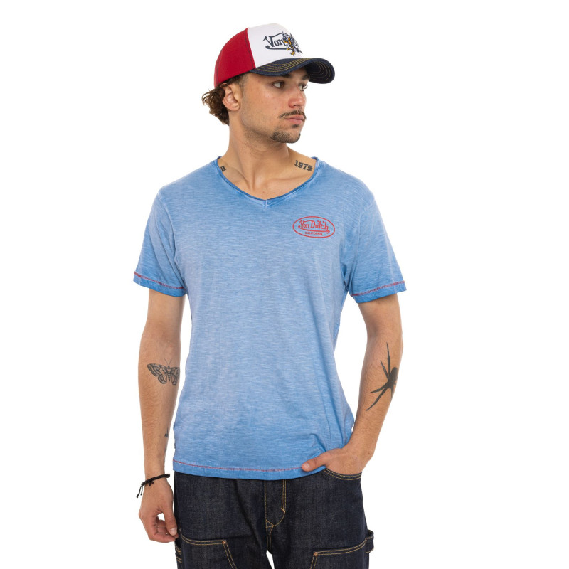 Tee Shirt Bleu coupe Régular Col V effet Flammé PISTON | Homme - Vondutch | Von Dutch