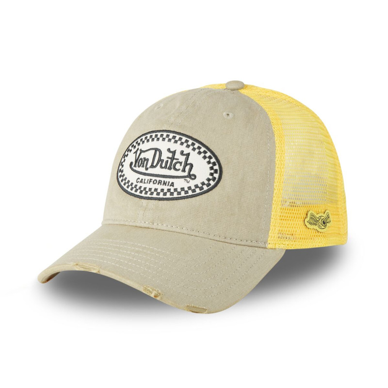 Casquette Vondutch Jaune Trucker Snapback en Denim effet Usé MAC