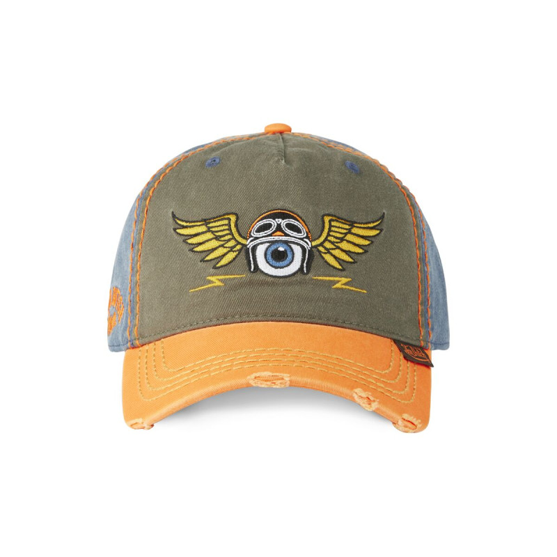 Casquette Vondutch Orange Baseball Strapback / Boucle en Denim effet Usé RETRO