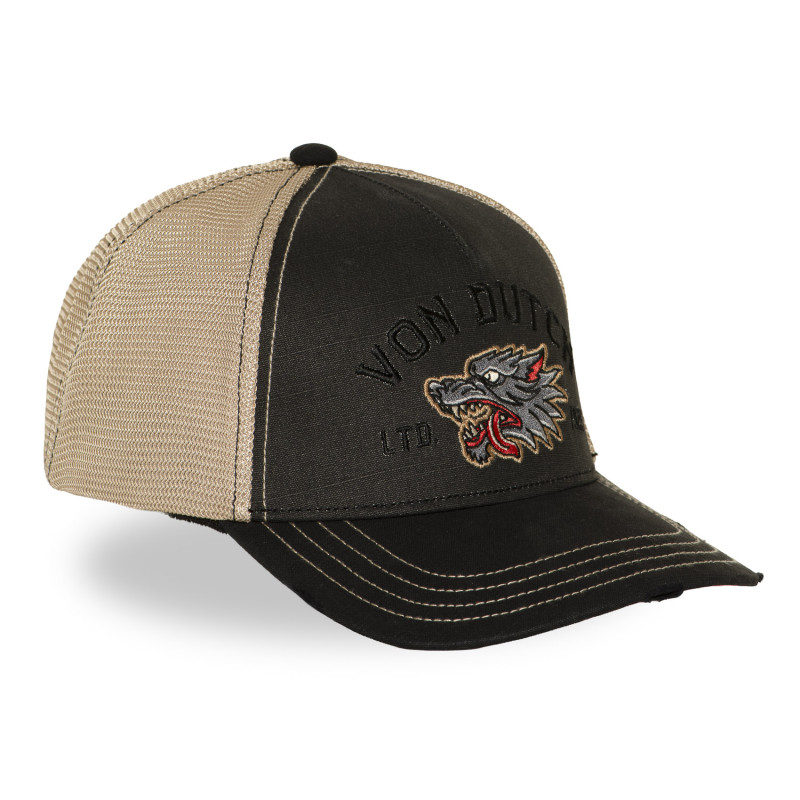 Casquette Vondutch Noire Trucker Snapback effet Bambou, Usé WILD