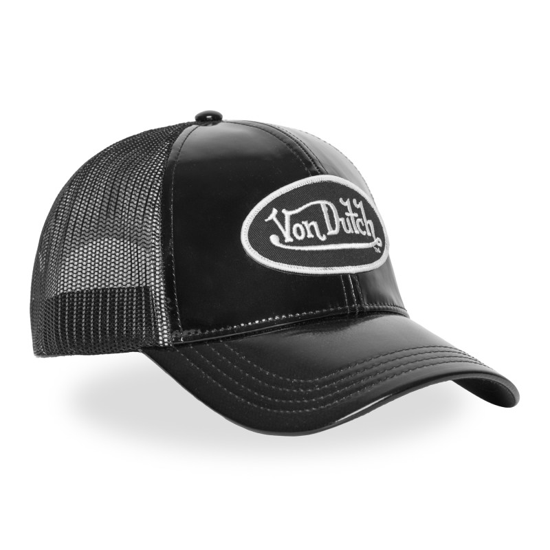 Casquette Vondutch Noire Trucker Snapback en PU effet Brillant SHINY
