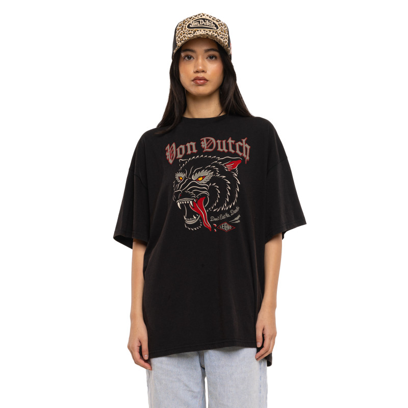 Tee Shirt Noir coupe Relaxed fit Col rond WOLF | Femme - Vondutch