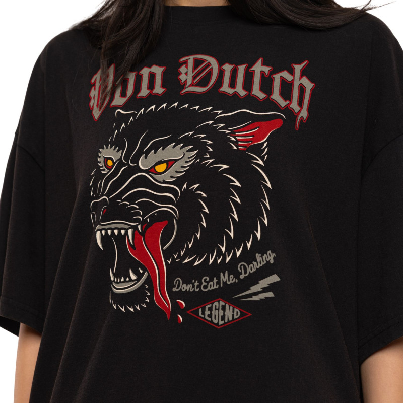 Tee Shirt Noir coupe Relaxed fit Col rond WOLF | Femme - Vondutch