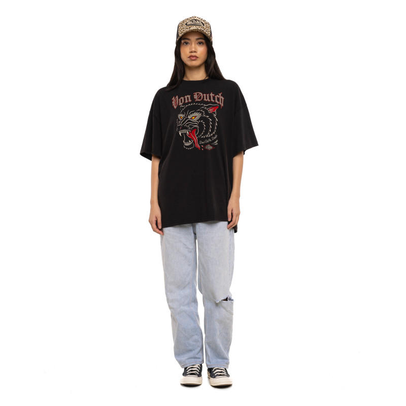Tee Shirt Noir coupe Relaxed fit Col rond WOLF | Femme - Vondutch